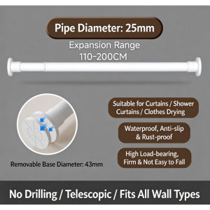 【SG Stock】No Drill Telescopic Tension Rod Adjustable Extendable Curtain Shower Pole for Bathroom Wardrobe Laundry