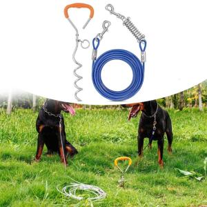 Heavy Type Dog Tie Out Cable and Stakes Garden Ground Dogs Leads Leashes for Media to Large Dogs