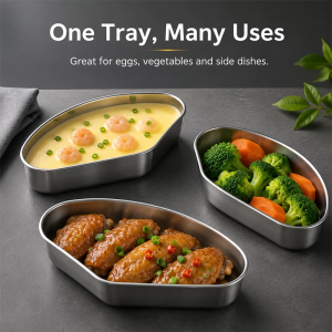 [SG STOCK]304 Stainless Steel Fan-Shaped Divided Steamer Bowl Food Steaming Bowl With lid Steam Tray