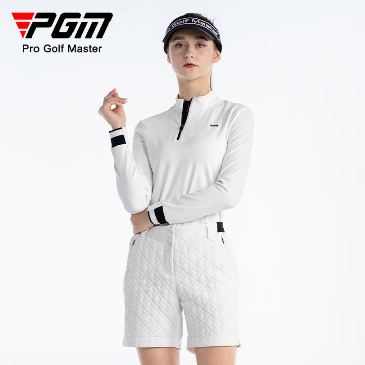 PGM เสื้อเชิ้ตแขนยาวกอล์ฟผู้หญิงมีซิปปกเสื้อผ้ากีฬากอล์ฟฤดูใบไม้ร่วงฤดูหนาว YF642โพลีเอสเตอร์
