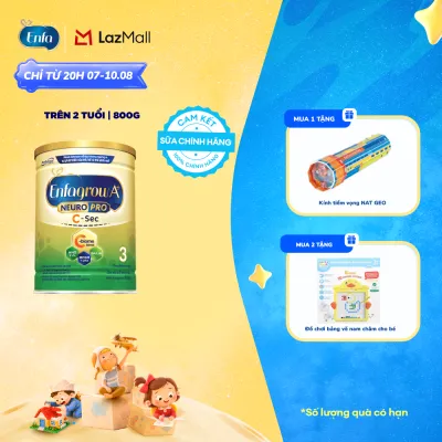 [CHỈ TỪ 20H 07/08-10/08 MUA LÀ CÓ QUÀ] [Cho cả trẻ sinh mổ] Sữa bột Enfagrow A+ NeuroPro 3 C-Sec 800g cho trẻ trên 3 tuổi