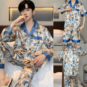 Fashion Homewear Men Sleepwear 2Pcs Trousers Suit Print Shirt&pants Male Summer Spring New Loungewear Pajamas Set Loungewear