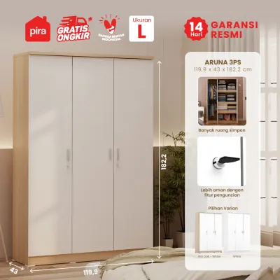 Pira Metropolis - Aruna 3PS Lemari Pakaian Medium 3 Pintu Full Rak