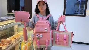Four-piece backpack set large-capacity five-piece backpack set printed LOGO Korean-style Harajuku-style student backpack set