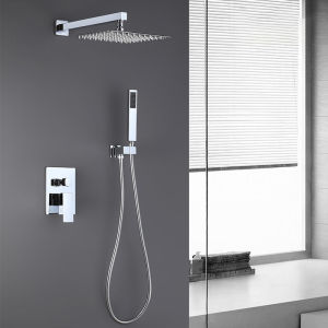 304 Stainless Steel 2-in-1 Square Bathroom Shower Head Wall Mounted 360 ° Rotating Cold Hot Water-Saving Shower Set