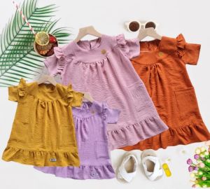 dress anak perempuan crinkle airflow/ dress tunik anak usia 2-7 Tahun/ dress anak Khanza kids