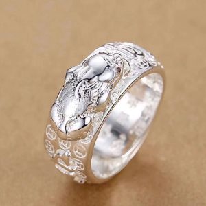 已开光 招财 Zhaocai Retro Pixiu Ring 925 Silver Mens Transfer Ring Opening Adjustable Hip Hop Personality Overbearing Ring 复古招财貔貅戒指925银男士转运指环开口可调节嘻哈个性霸气戒指