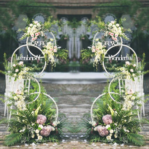 HTSF Round Backdrop Stand Circle Balloon Arch Stand Metal Wedding Flower Ring Arch Stand Wedding Arches for Ceremony Birthday Party Baby Shower Graduation Backdrop Decoration White