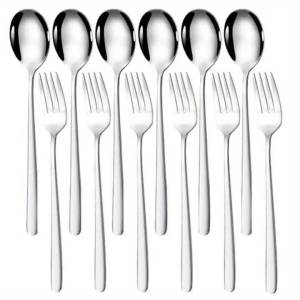 【COD + Local Seller】12pcs Cutlery Set Spoon and Fork Set Stainless Dinnerware Korean Spoon Fork Set Food Grade Flatware Mirror Polished
