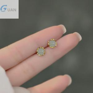 [COD] GUAN ต่างหูหยกเทียมสไตล์จีนย้อนยุคสำหรับผู้หญิงต่างหูลูกปัดกลมสีเขียวสวยงามของขวัญเครื่องประดับที่หรูหรา