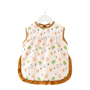 Toddler Water Proofing Bib with Adjustable Strap Tied Soft Stain Resistant Fabric Feeding Apron for Ages 0 to 4 Year