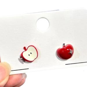Vintage Style Red Dripping Oil Apples Ear Studs Delicate Fashion Earrings For Girls And Women Handmade