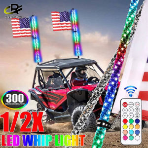 12V Motorcycle car Lighted Spiral LED Whip 3/4FT Antenna wIth Flag 375 LED Flagpole Lamp Control for Jeep ATV UTV