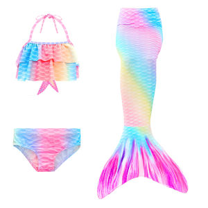 3PCS Girls Swimmable Mermaid Swimsuit for Kids Height 100-155CM Simulation Fish Tail Can Used As Birthday Holiday Gifts Children Beautiful Princess Bikini Dress Cheap