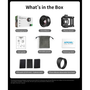APEXEL 10X-20X Zoom Mobile Phone Macro 37MM Thread Phone Support Eye Macro Photography With  Universal Stretching Clip