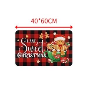 Christmas Floor Mat 2Pcs Non Slip Santa Claus Elk Printed Doormat for Kitchen Home Entrance Decor