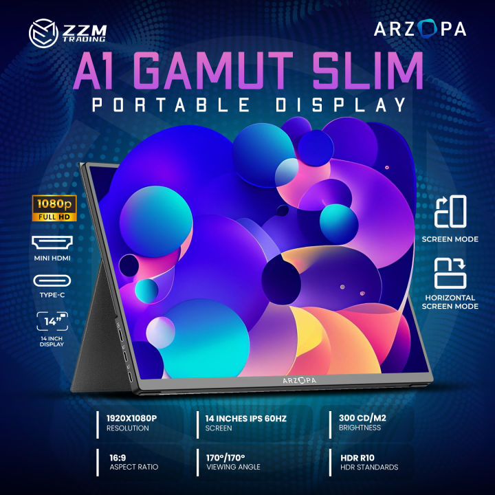 値下 モバイルモニタ ARZOPA A1 GAMUT SLIM 14/FHD Ultra Thin Portable Monitor Arzopa A1S |14” FHD 1080P