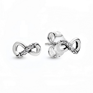 100% Authentic Pandora Sterling Silver/Rose Gold Earrings Sparkling Infinity Stud Earrings Includes Gift Box Set