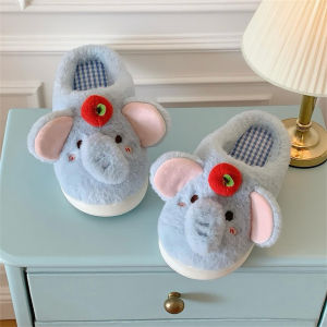 WY-XIXITIAO Winter Home Cute ins Apple Little Elephant Cotton Slippers for Women Soft Cute Comfortable Soft Sole Personalized Furry Shoes Maternity Shoes