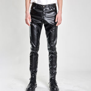 Thoshine Brand Men Leather Pants Skinny Fit Elastic Fashion PU Leather Trousers Party Pants