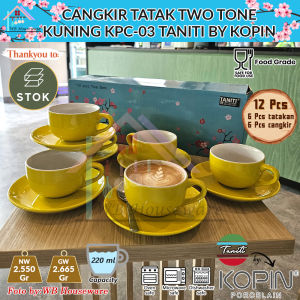 Taniti By Kopin 6 pasang cangkir gelas kopi + tatakan / Cangkir Kopi Cappuccino Keramik Warna Kuning / Cappuccino Cup KOPIN KPC-03