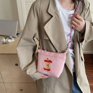 EHTYR Japanese Style Embroidery Shoulder Bag Cartoon Embroidered Phone Crossbody Bag Casual Storage Bag Nylon Shopping Bag Women