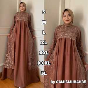 Dress Terbaru Zhafira Gamis Pesta Mewah Elegant Size M L XL XXBOL XXXL 5L JUMBO Dress Kondangan Kekinian Style Remaja Busui LD 140 130 120  Nadhira Maxy Bl Bahan Kain Crinkle  Mix Brukat Aplikasi Swarovski Gamis Dress Lebaran Putih Birel