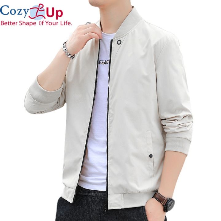 Cozy Up Bomber Jackets Men Long-sleeved Baseball Collar Handsome Casual  Solid Color Slim Fit
