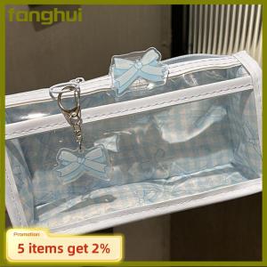 fanghui Sweet Bow Zipper Transparent Pencil Case Box Student Stationery Storage Bag Large Capacity Makeup Bag Cartoon Zipper Pen Bag
