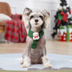 MIRELAE Christmas Dog Knitted Scarf Collar Warm Santa Claus Pet Neck Warmer Cute Adjustable Dog Bandana Scarf for Small Dogs