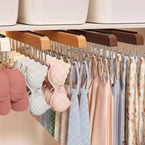 MING1996 Wood Retractable Clothes Drying Rack Wall Mounted Pull Out Underwear Storage Hanger Practical Large Capacity Double-Row Hook for Home