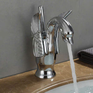 Vòi Lavabo Thiên Nga Mạ Vàng Nóng Lạnh Cao Cấp 20cm (Tân Cổ Điển Hình thiên nga Chân thấp Vàng cổ) ITALIA GIORMANI hợp kim đồng thau (Kèm dây cấp)