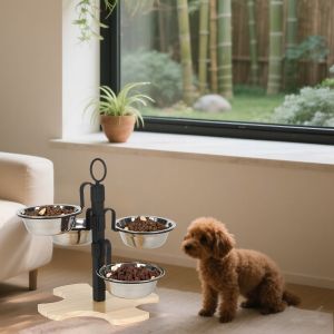 SEKINEW Thép không gỉ Giá đỡ thức ăn cho thú cưng nâng cao 4-Bowl Nền tảng cao Bát ăn cho mèo nâng cao Máy phân phối thực phẩm Có thể điều chỉnh độ cao. Bát ăn cho thú cưng có giá đỡ Mèo