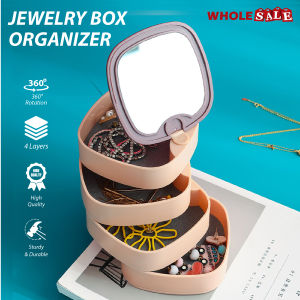 360° Rotating Jewelry Box 4 Layers Rotating Storage Box Organizer with Mirror / Kotak Barang Kemas