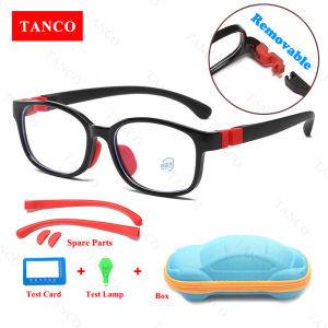 TANCO Fashion Kids Anti Blue Light Glasses Boys Girls 2-8 Years Old Child Computer Glasses Elastic Silicone Frame UV400 Lens with Replaceable Accessories Block radiation and blue light when using mobile phones computers and TVs NO.1011Q