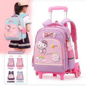 Christmas Gift Halloween Sanrio Hello Kitty Trolley School Bag Student Rolling Backpack with Wheels Large Capacity Portable Waterproof Wearable Girl Gift