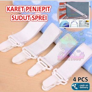 Beauty Penjepit Sprei / Bed Sheet Gripper Multiguna 1 Set Isi 4 Pcs Pengait Ujung Sprei / Jepitan Ujung Sprei / Karet Penjepit Ujung Sprei Bed Sheet Buckle Clip Blankets Holder Elastic Fastener Gripper - White / Putih