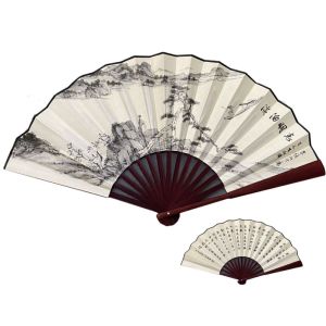 HUNIU HOUSE Vải lụa Quạt gấp Tay cầm bằng tre Phong cách Retro Trung Quốc Quạt tre Bền Tranh Truyền Thống Trung Quốc Quạt tay Cho mùa hè khiêu vũ hàng ngày