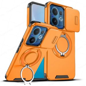 Luxury Hard PC + Soft TPU Ring Holder Shockproof Phone Case for VIVO V60 5G V50 Lite 4G V40 Lite Slide Camera Protection Armor Cover Casing