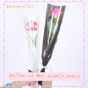 🎁【Special price】🎁Sha ถุงห่อดอกไม้แขนกุหลาบเดี่ยว50ชิ้นถุงบรรจุภัณฑ์ช่อดอกไม้กระดาษแก้วใสห่อดอกไม้สำหรับวันวาเลนไทน์