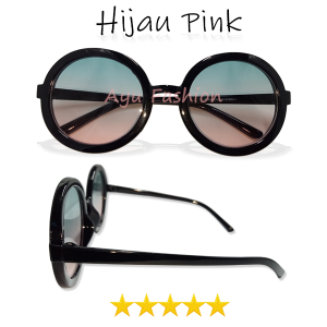 Kacamata Bulat Boboho Steampunk Lensa Hijau Pink Gradasi Frame Mika Ukuran Big Size Vintage Retro Korea Style - BISA BAYAR DIRUMAH