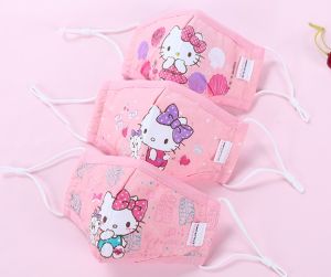 AUTHENTIC 3 PCS HELLO KITTY Reusable Washable Face Masks for Kids Children Cartoon Cotton Mask C/w PM2.5 Activated Carbon Filter KT02D10025