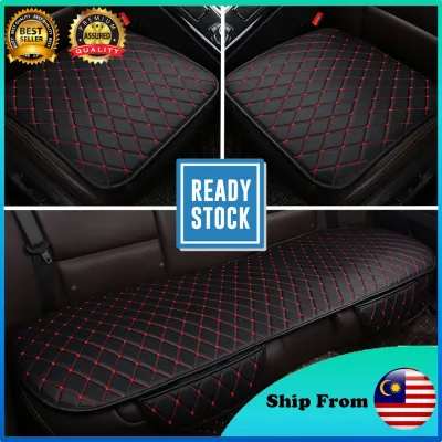 [Ready Stock] Universal Vechicle 3PCS Black Red Leather Car Seat Cushion Front Back Seat Covers DAD style Proton X50 X70 Perodua Honda Toyota BMW MERCEDES SUV SALOON CAR