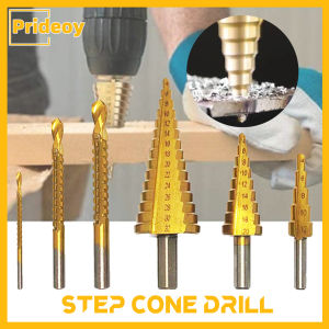 Mata Bor Pagoda 6PCS Hex Shank Straight Groove Step Drill Bit Set Hss Titanium Coating Hexagon Ekspander Pelubang Lubang Spiral Groove Drill Bit High-Speed Reaming Pagoda Sawtooth Set Tools