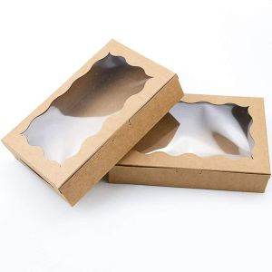 50Pcs Brown Bakery Boxes with Window Cookie Pastry Macaron Dessert Box for Wedding Christmas Party Gift