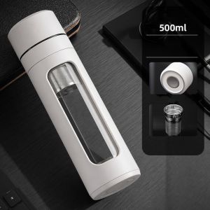 TFHDFHRG One Click Opening Glass Water Bottle Leak-proof Anti-Scald Tea Separation Cup Food-Grade with Tea Filter Infuser Tumbler Men Women