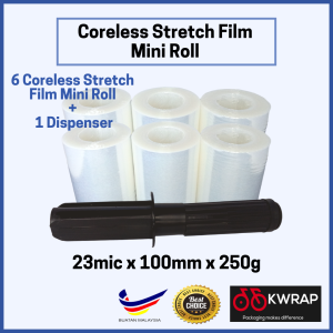 Coreless Stretch Film Mini Roll 100mm x 250g (6 Rolls + 1 Dispenser) Stretch Machine Sticker Dispenser Machine - Lazada