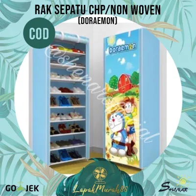 Rak sepatu / Rak Sepatu kain shoe rack / lemari sepatu portable / Lemari 10 susun 9 rangka / Lemari Serbaguna / Rak sepatu Portable / Rak Sepatu CHP DORAEMON SHENAR
