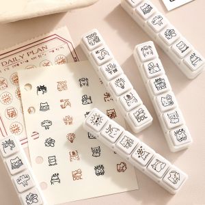 PLLEWY Mini Cat Shape Stamp Good Mood Series DIY Cartoon Pattern Stamps Cute 6 Lines Diary Stamp Notebook Scrapbooking Decor