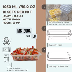 {MSV} Rectangle Microwavable Plastic Takeaway Containers (1250ml-1900ml) Anti Leak Durable Reusable MS 1250A 1500A 1900A